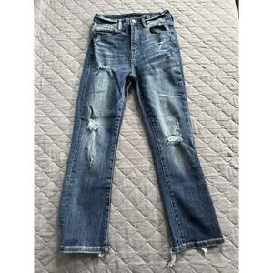 Risen Jeans Straight Leg Vintage Washed  RDP1268 Sz 3/26 Frayed Distressed GUC